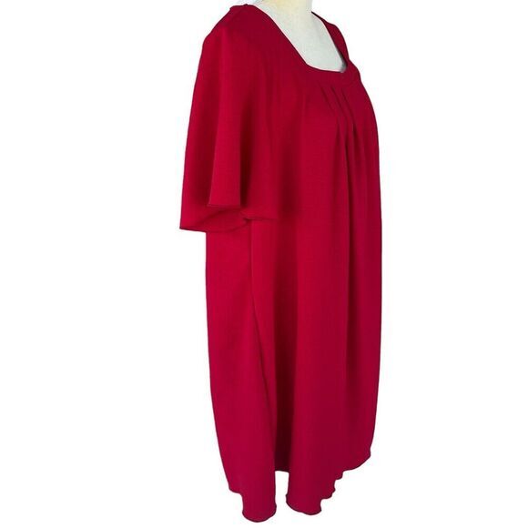 SHEIN CURVE VCAY Plus 1XL Square Neck Plicated Detail Dress Red Brand New - Picture 5 of 16